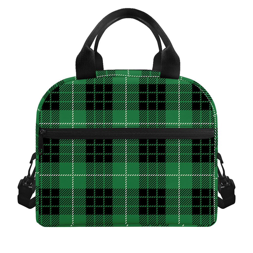 Black And Green Tartan Pattern Print Insulated Lunch Bag