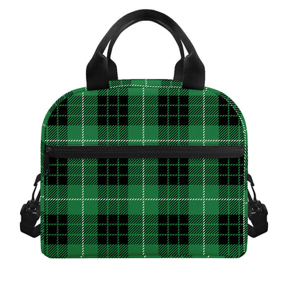 Black And Green Tartan Pattern Print Insulated Lunch Bag