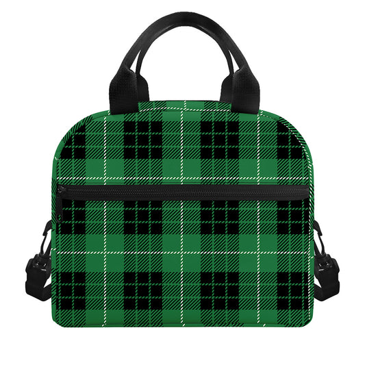 Black And Green Tartan Pattern Print Insulated Lunch Bag