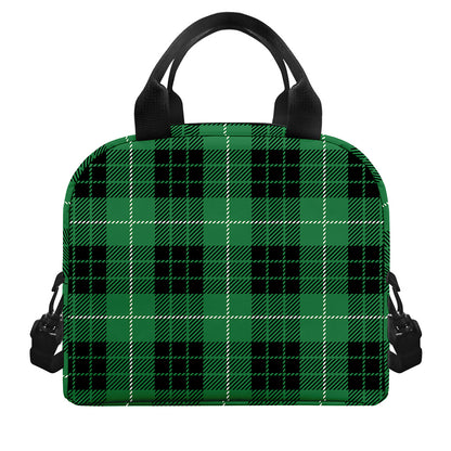 Black And Green Tartan Pattern Print Insulated Lunch Bag