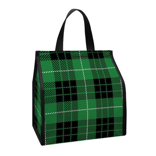 Black And Green Tartan Pattern Print Insulated Lunch Tote