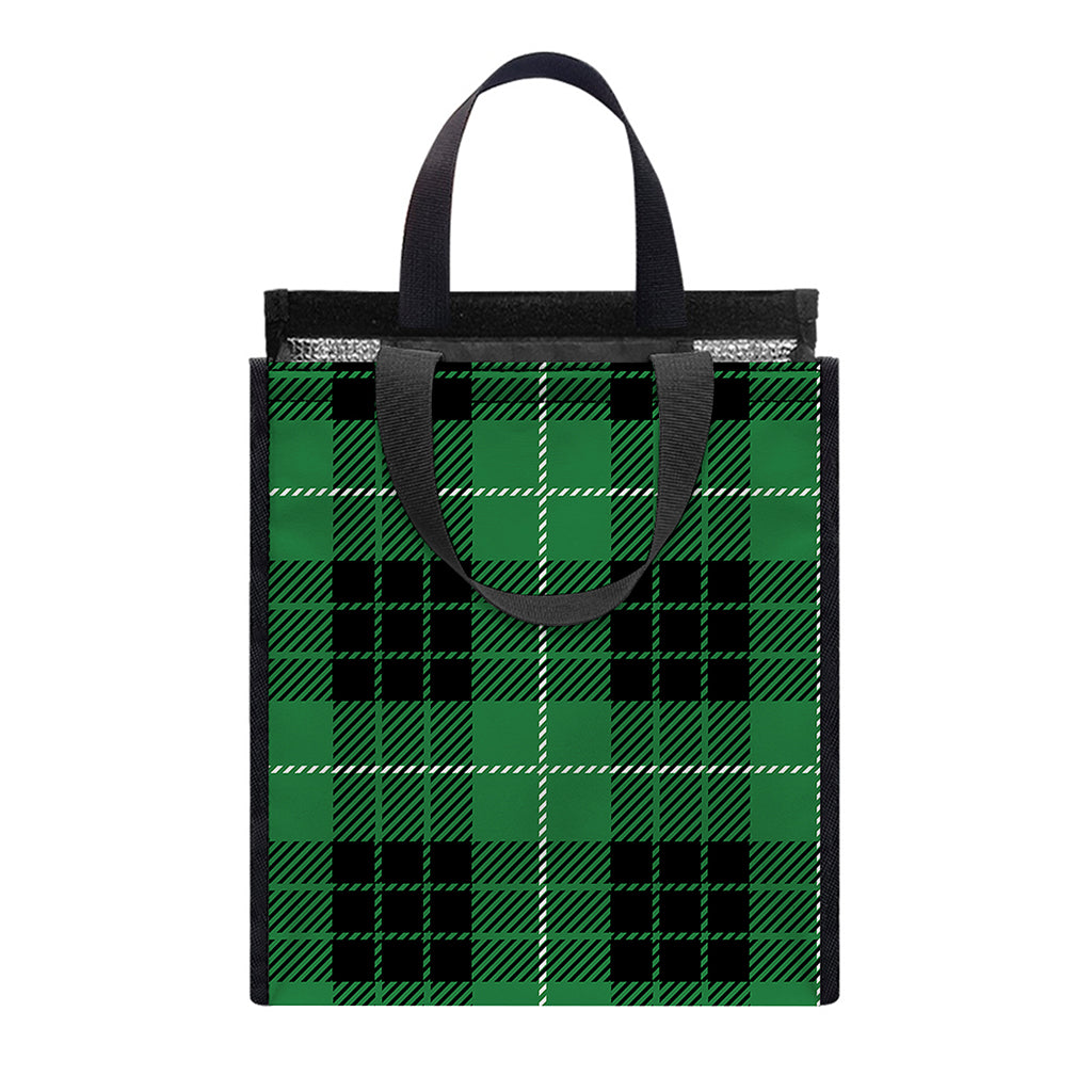 Black And Green Tartan Pattern Print Insulated Lunch Tote