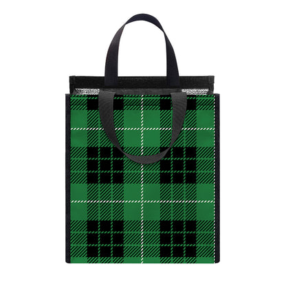 Black And Green Tartan Pattern Print Insulated Lunch Tote
