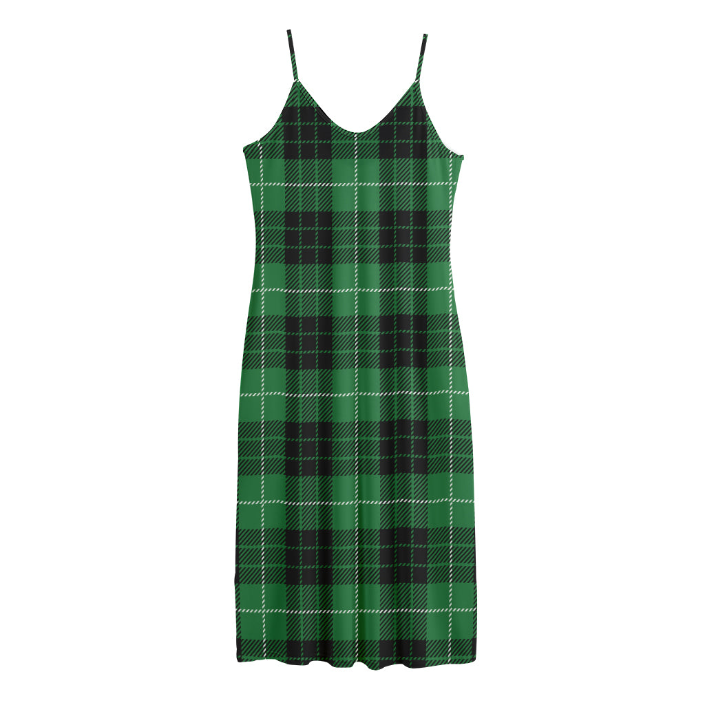 Black And Green Tartan Pattern Print Jersey Midi Cami Dress