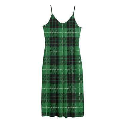 Black And Green Tartan Pattern Print Jersey Midi Cami Dress