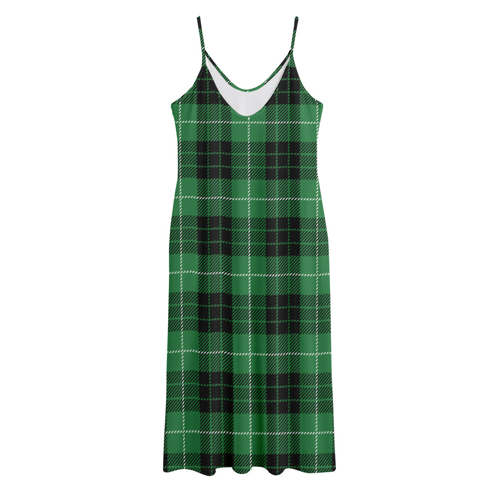 Black And Green Tartan Pattern Print Jersey Midi Cami Dress