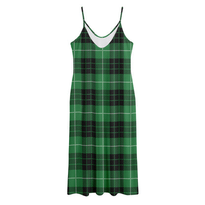 Black And Green Tartan Pattern Print Jersey Midi Cami Dress