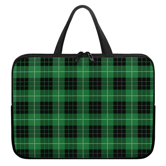 Black And Green Tartan Pattern Print Laptop Sleeve With Handle