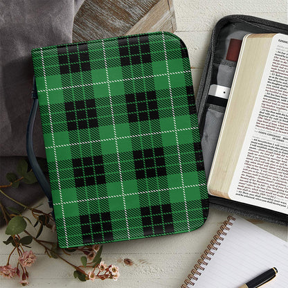 Black And Green Tartan Pattern Print Leather Bible Cover