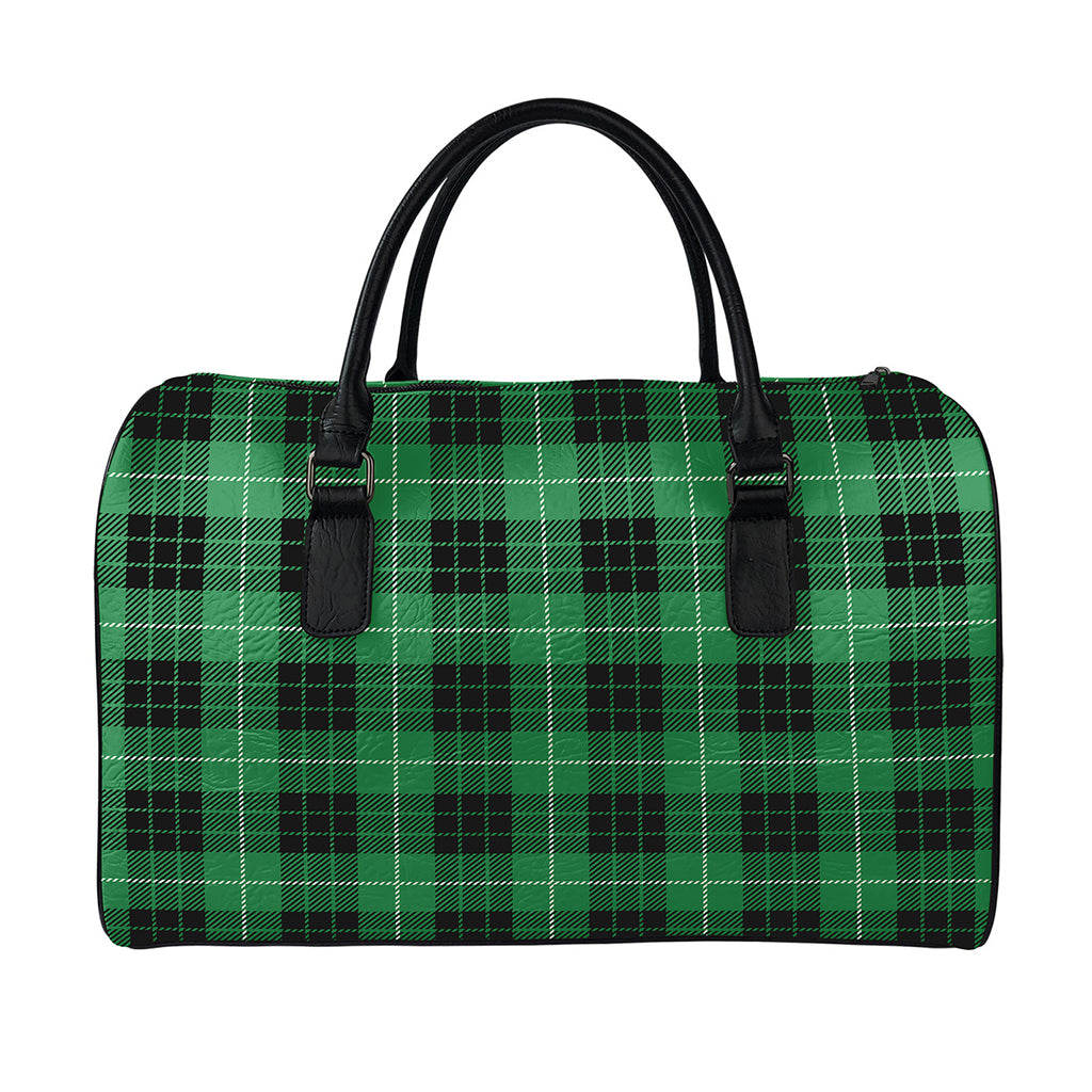 Black And Green Tartan Pattern Print Leather Duffle Bag