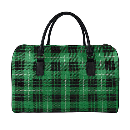 Black And Green Tartan Pattern Print Leather Duffle Bag
