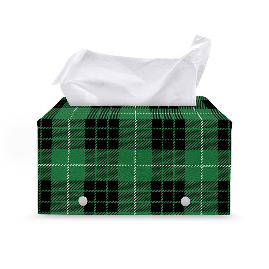 Black And Green Tartan Pattern Print Leather Tissue Box Cover