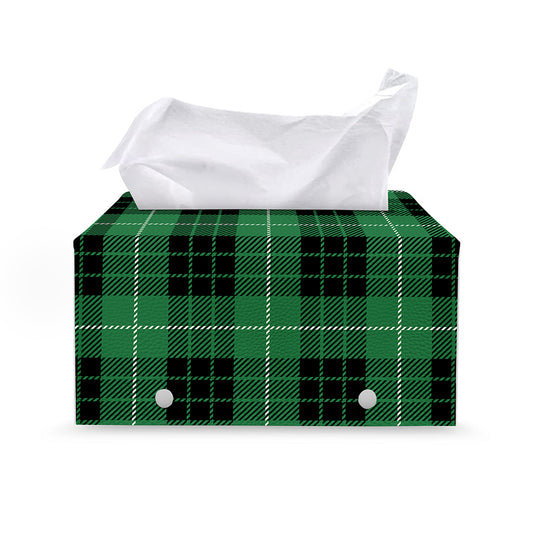Black And Green Tartan Pattern Print Leather Tissue Box Cover
