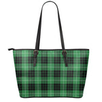 Black And Green Tartan Pattern Print Leather Tote Bag