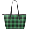 Black And Green Tartan Pattern Print Leather Tote Bag