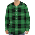 Black And Green Tartan Pattern Print Long Sleeve Baseball Jersey