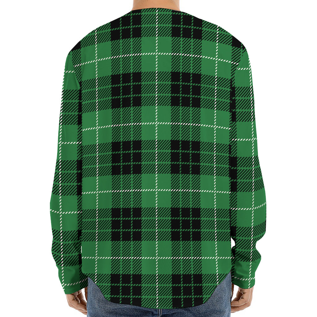 Black And Green Tartan Pattern Print Long Sleeve Baseball Jersey