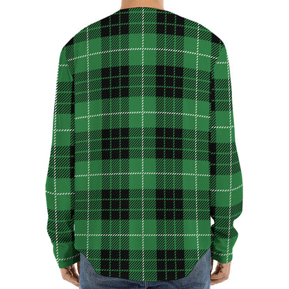 Black And Green Tartan Pattern Print Long Sleeve Baseball Jersey