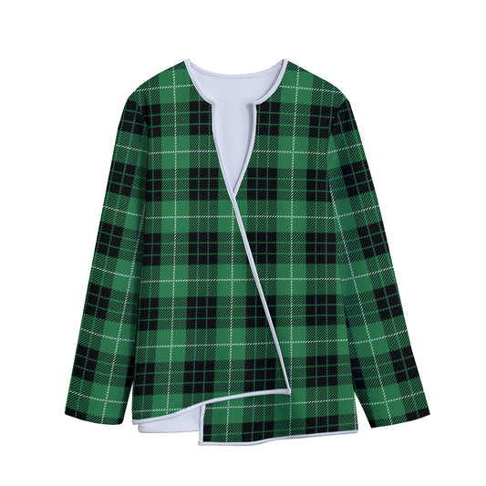 Black And Green Tartan Pattern Print Long Sleeve Short Coat