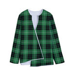 Black And Green Tartan Pattern Print Long Sleeve Short Coat