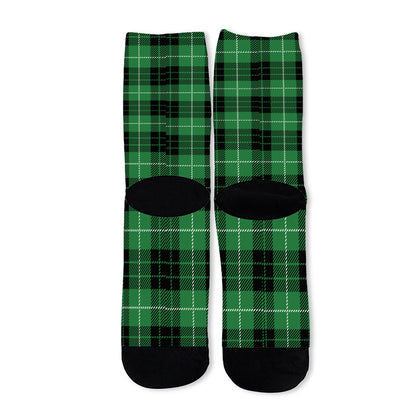 Black And Green Tartan Pattern Print Long Socks