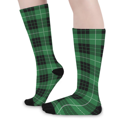 Black And Green Tartan Pattern Print Long Socks