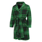 Black And Green Tartan Pattern Print Men's Bathrobe