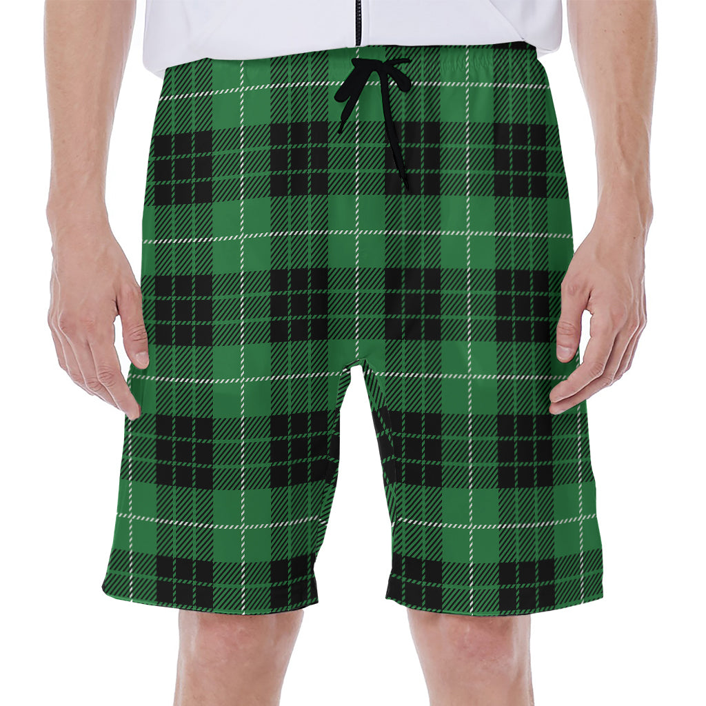 Black And Green Tartan Pattern Print Men's Beach Shorts