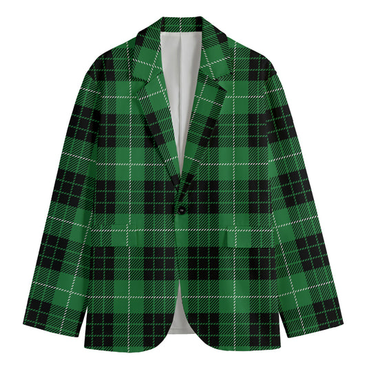 Black And Green Tartan Pattern Print Men's Blazer
