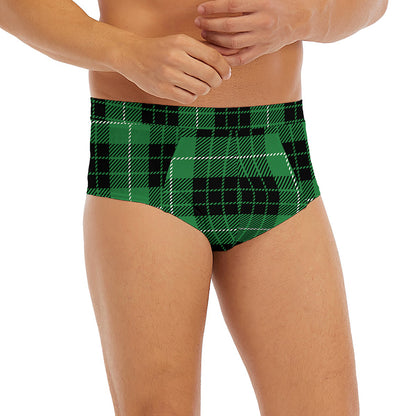 Black And Green Tartan Pattern Print Men's Briefs