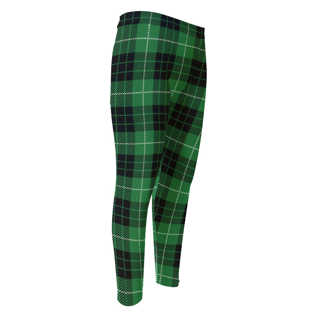 Black And Green Tartan Pattern Print Men's Compression Pants
