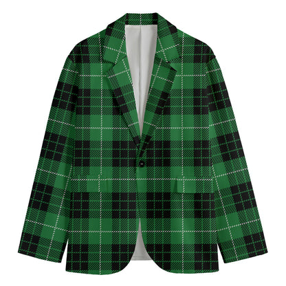Black And Green Tartan Pattern Print Men's Cotton Blazer