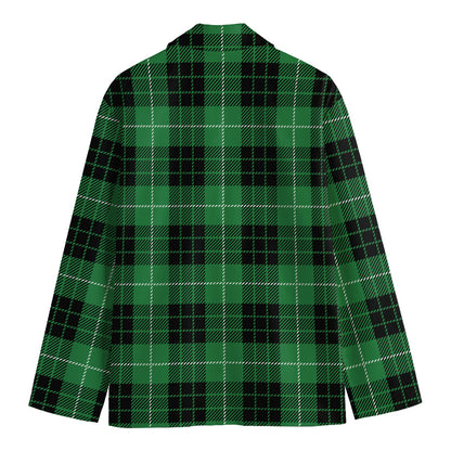 Black And Green Tartan Pattern Print Men's Cotton Blazer