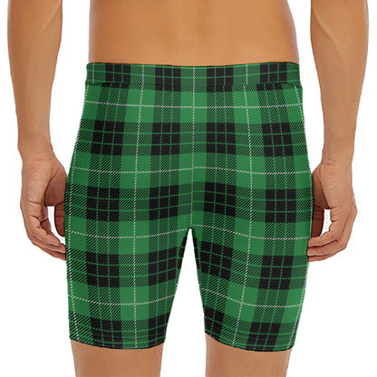 Black And Green Tartan Pattern Print Men's Long Boxer Briefs