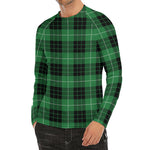 Black And Green Tartan Pattern Print Men's Long Sleeve Rash Guard