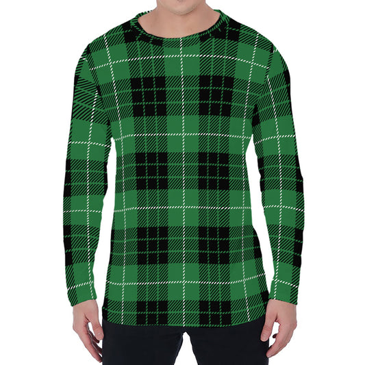 Black And Green Tartan Pattern Print Men's Long Sleeve T-Shirt