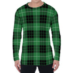 Black And Green Tartan Pattern Print Men's Long Sleeve T-Shirt