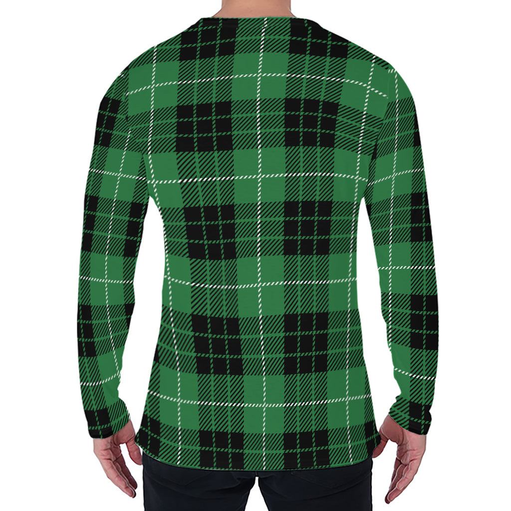 Black And Green Tartan Pattern Print Men's Long Sleeve T-Shirt
