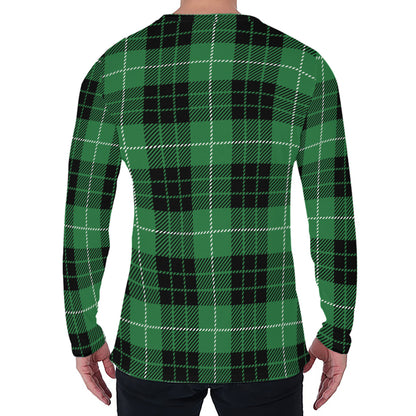Black And Green Tartan Pattern Print Men's Long Sleeve T-Shirt