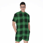 Black And Green Tartan Pattern Print Men's Rompers