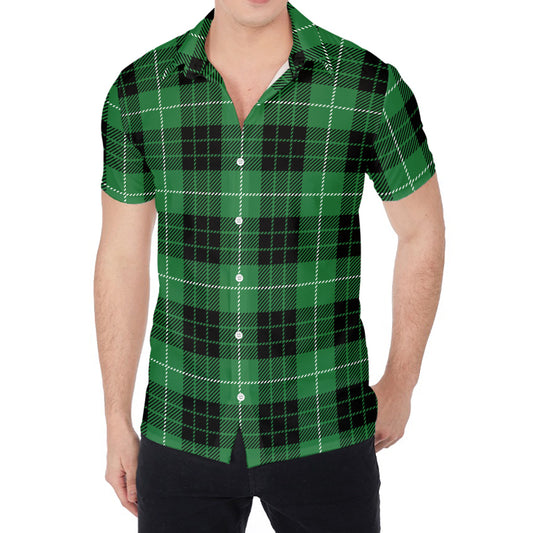 Black And Green Tartan Pattern Print Men's Shirt