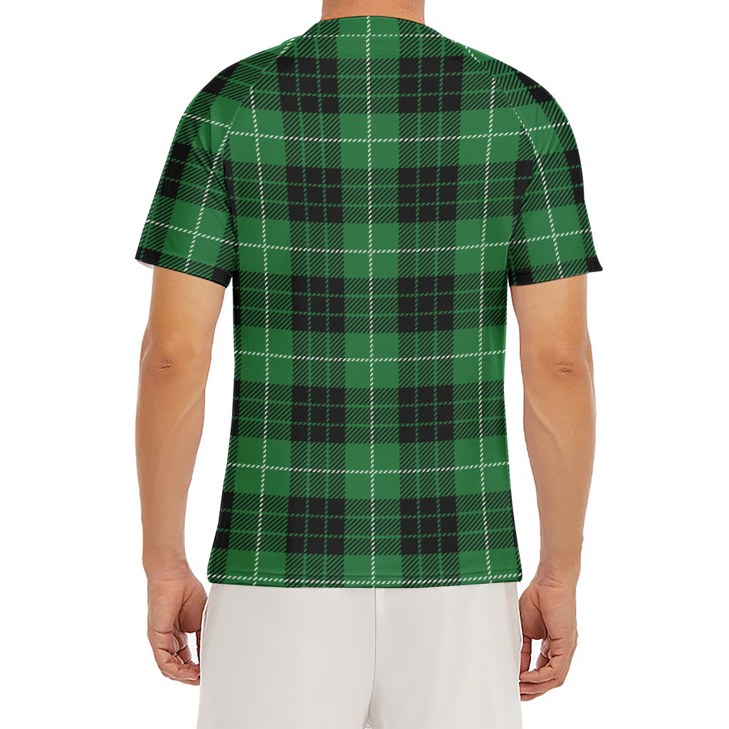 Black And Green Tartan Pattern Print Men's Short Sleeve Rash Guard