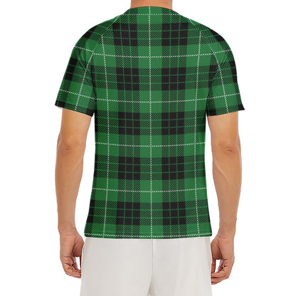Black And Green Tartan Pattern Print Men's Short Sleeve Rash Guard