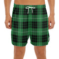Black And Green Tartan Pattern Print Men's Split Running Shorts