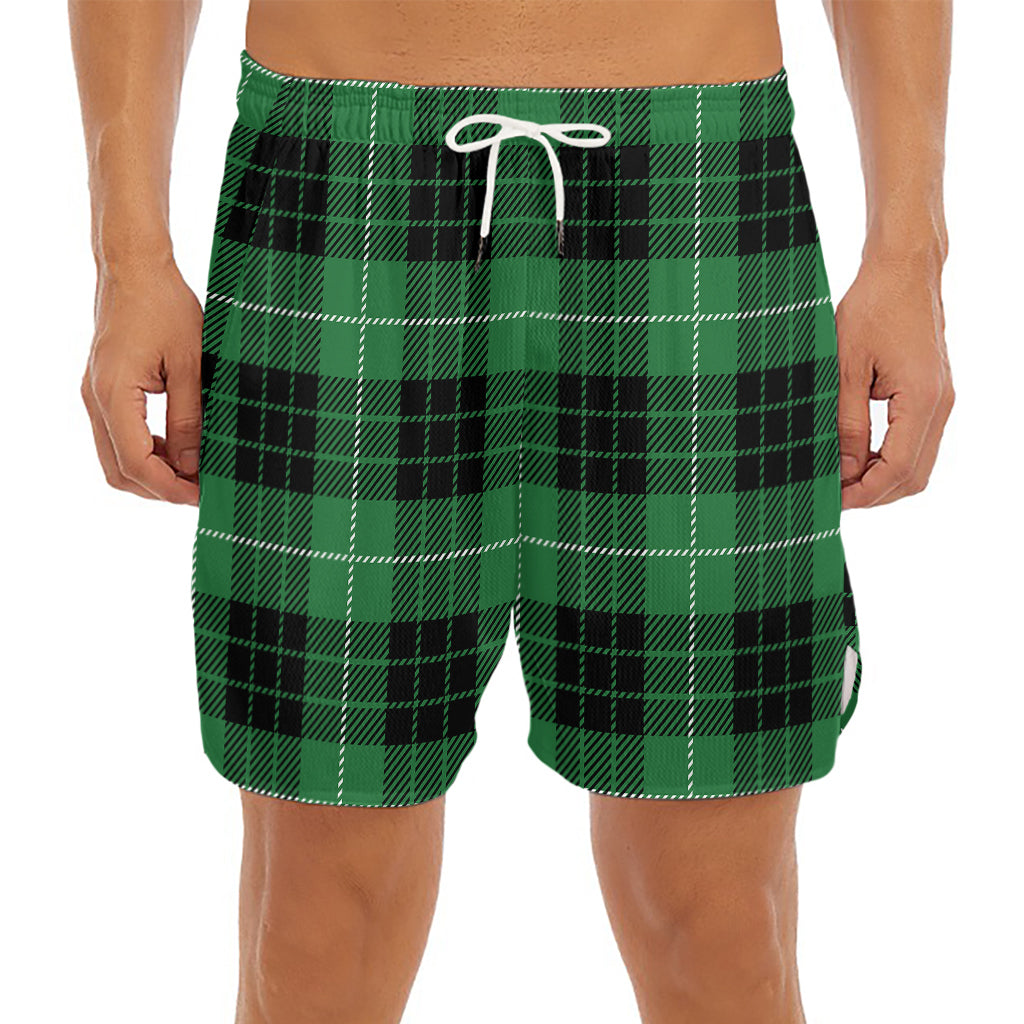 Black And Green Tartan Pattern Print Men's Split Running Shorts