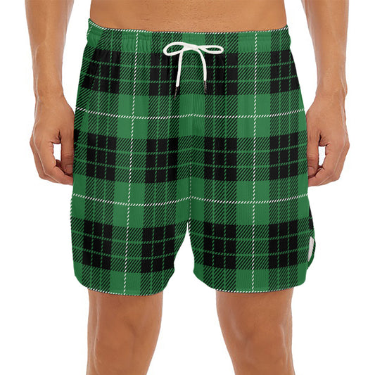 Black And Green Tartan Pattern Print Men's Split Running Shorts