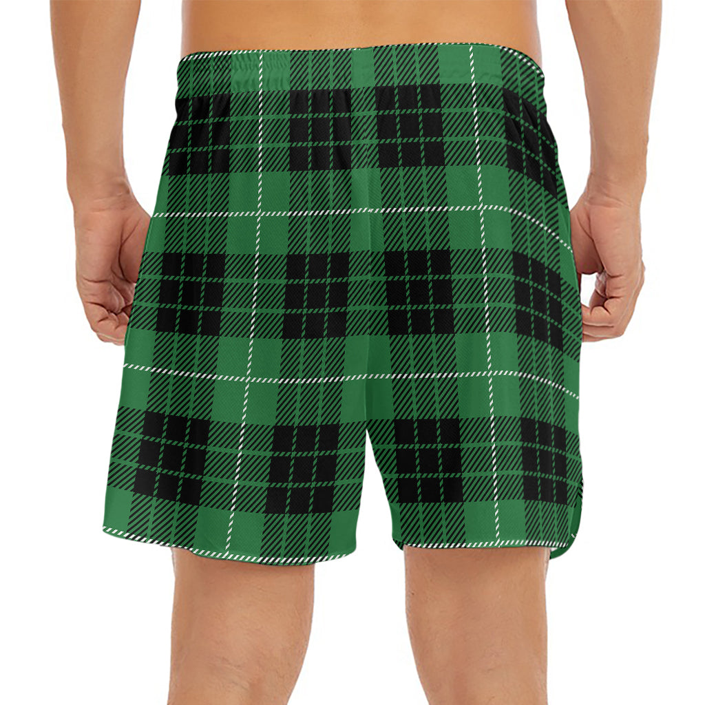 Black And Green Tartan Pattern Print Men's Split Running Shorts