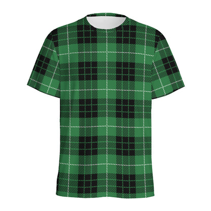Black And Green Tartan Pattern Print Men's Sports T-Shirt