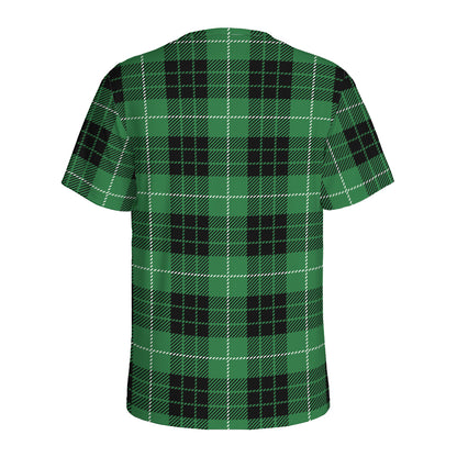 Black And Green Tartan Pattern Print Men's Sports T-Shirt