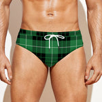 Black And Green Tartan Pattern Print Men's Swim Briefs
